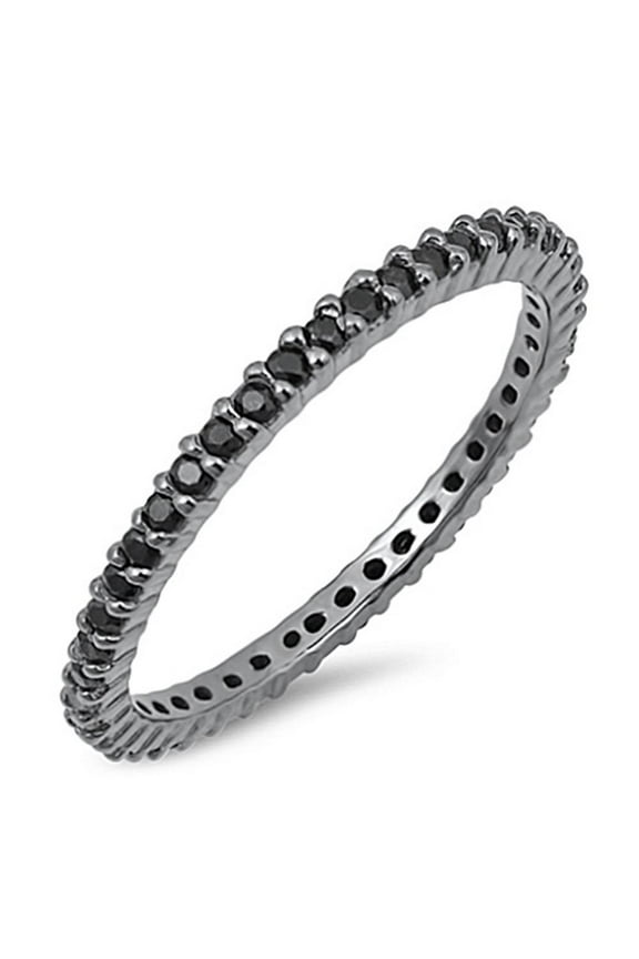 CHOOSE YOUR COLOR Sterling Silver Eternity Band Black CZ Thin 2mm Ring Stackable Female Size 7
