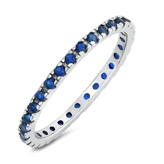 CHOOSE YOUR COLOR Sterling Silver Eternity Band Blue Simulated Sapphire 2mm Ring Stackable CZ Female Size 6
