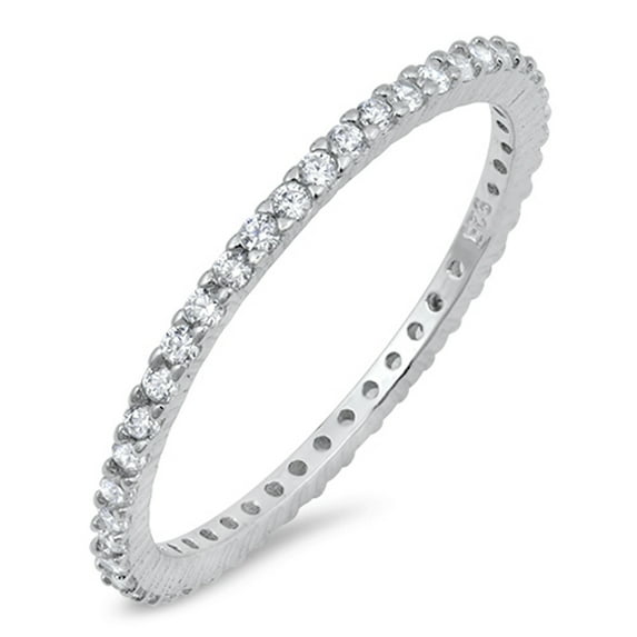 CHOOSE YOUR COLOR Sterling Silver Eternity Band Clear CZ Thin 2mm Ring Stackable White Female Size 7