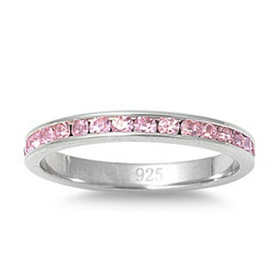 CHOOSE YOUR COLOR Sterling Silver Eternity Band Pink CZ Thin 3mm Ring 925 Jewelry Female Size 3