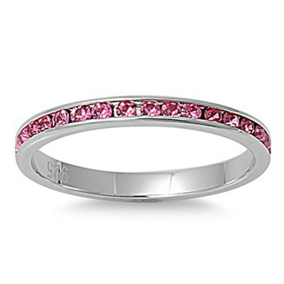 CHOOSE YOUR COLOR Sterling Silver Eternity Band Rose Pink CZ Thin 2mm Ring 925 Female Size 3.5