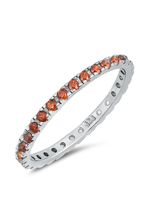 CHOOSE YOUR COLOR Sterling Silver Eternity Band Simulated Garnet Thin 2mm Ring Stackable Red CZ Female Size 10