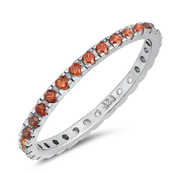 CHOOSE YOUR COLOR Sterling Silver Eternity Band Simulated Garnet Thin 2mm Ring Stackable Red CZ Female Size 7