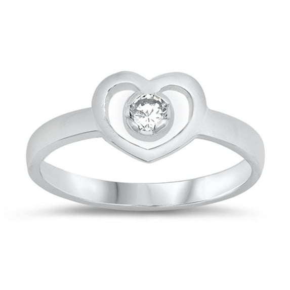 CHOOSE YOUR COLOR Sterling Silver Heart Baby Ring w/ Clear CZ Child Band Solid 925 White Female Size 3