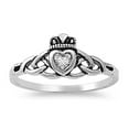 thumbnail image 1 of CHOOSE YOUR COLOR Sterling Silver Heart Claddagh Ring Traditional Irish Knot Band White CZ Female Size 4, 1 of 4