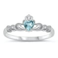 thumbnail image 1 of CHOOSE YOUR COLOR Sterling Silver Irish Claddagh Friendship Ring Simulated Aquamarine Heart Blue CZ Female Size 4, 1 of 4