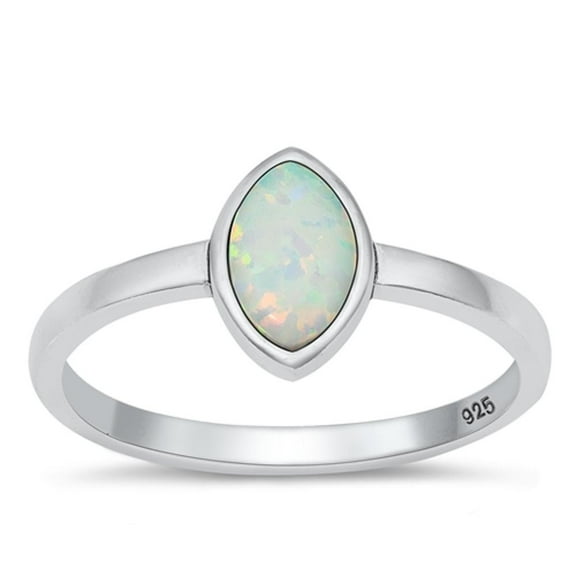 CHOOSE YOUR COLOR Sterling Silver Marquise White Simulated Opal Ring .925 Band CZ Female Size 10