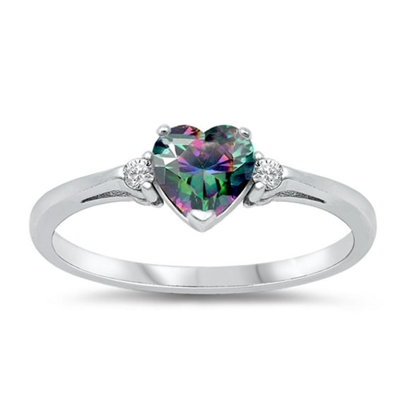 CHOOSE YOUR COLOR Sterling Silver Multi-color CZ Heart Ring Love Band 925 Black Female Size 8