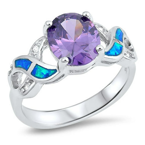 CHOOSE YOUR COLOR Sterling Silver Oval Simulated Amethyst Blue Simulated Opal Infinity Knot Ring Purple CZ Female Size 8