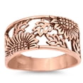 thumbnail image 1 of CHOOSE YOUR COLOR Sterling Silver Rose Gold-Tone Sunflower Ring Filigree Flower Band 925 Female Size 5, 1 of 4