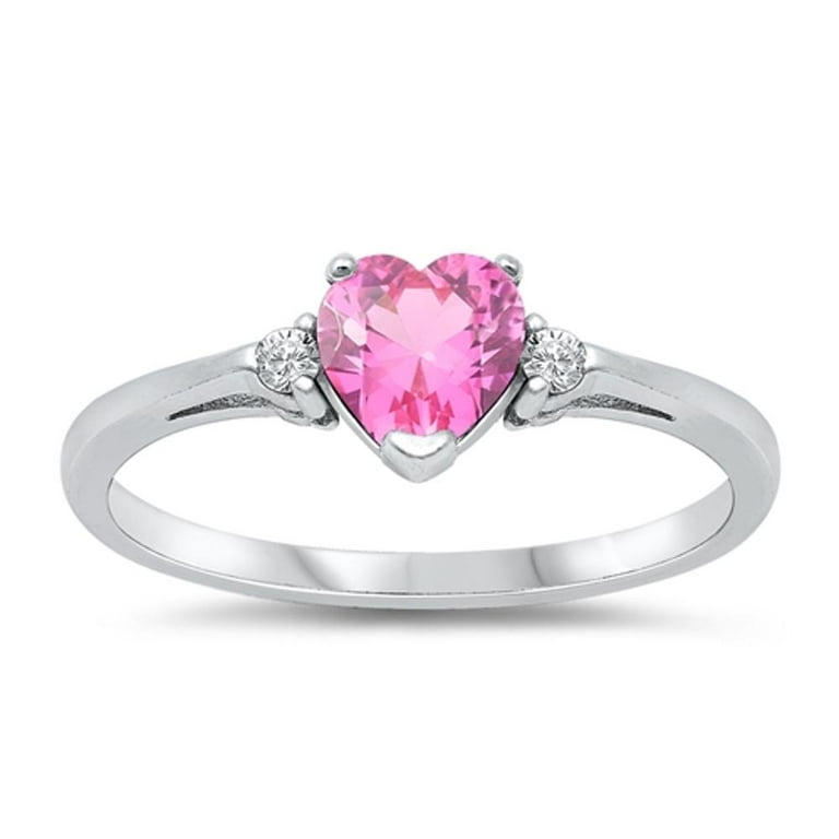 CHOOSE YOUR COLOR Sterling Silver Rose Pink CZ Heart Ring Love Band Solid 925 Female Size 9