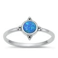 thumbnail image 1 of CHOOSE YOUR COLOR Sterling Silver Round Blue Simulated Opal Ring .925 Bali Band CZ Female Size 5, 1 of 4
