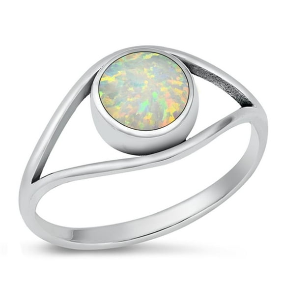 CHOOSE YOUR COLOR Sterling Silver Round White Simulated Opal Ring .925 Band CZ Female Size 10