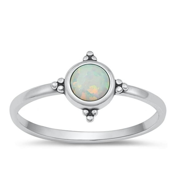 CHOOSE YOUR COLOR Sterling Silver Round White Simulated Opal Wholesale Ring 925 Bali Band CZ Female Size 5