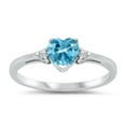 thumbnail image 1 of CHOOSE YOUR COLOR Sterling Silver Simulated Aquamarine Heart Ring Love Band Solid 925 Blue CZ Female Size 6, 1 of 4
