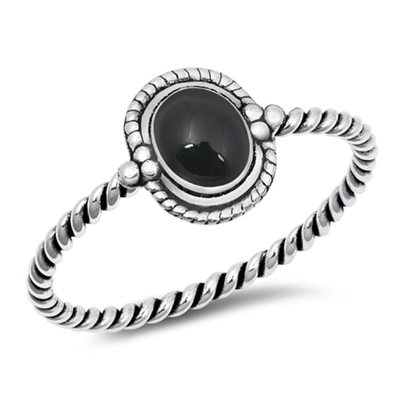 CHOOSE YOUR COLOR Sterling Silver Simulated Black Onyx Round Boho Halo Knot Love Promise 925 Ring CZ Female Size 5