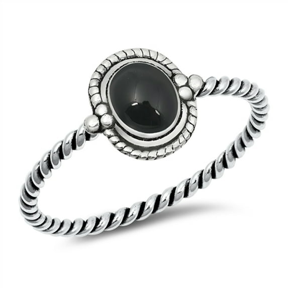 CHOOSE YOUR COLOR Sterling Silver Simulated Black Onyx Round Boho Halo Knot Love Promise 925 Ring CZ Female Size 6