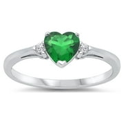 SAC SILVER CHOOSE YOUR COLOR Sterling Silver Simulated Emerald Heart Ring Love Ring Love Band Solid 925 Green CZ Female Size 10