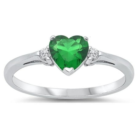 CHOOSE YOUR COLOR Sterling Silver Simulated Emerald Heart Ring Love Ring Love Band Solid 925 Green CZ Female Size 10 price history and forecast - Sac Silver 43219-43664