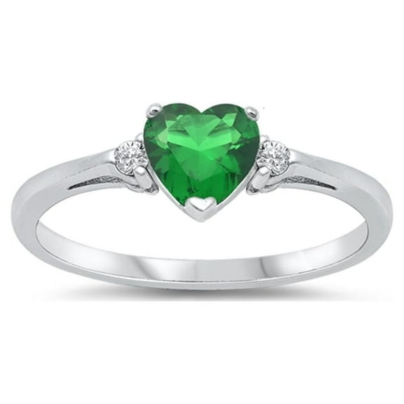 CHOOSE YOUR COLOR Sterling Silver Simulated Emerald Heart Ring Love Ring Love Band Solid 925 Green CZ Female Size 10