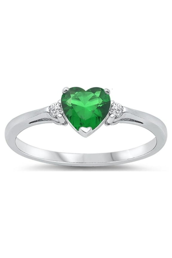 CHOOSE YOUR COLOR Sterling Silver Simulated Emerald Heart Ring Love Ring Love Band Solid 925 Green CZ Female Size 10