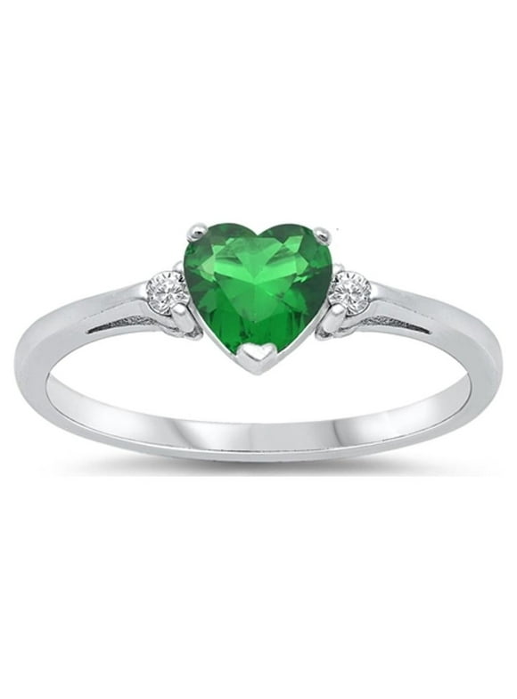CHOOSE YOUR COLOR Sterling Silver Simulated Emerald Heart Ring Love Ring Love Band Solid 925 Green CZ Female Size 10