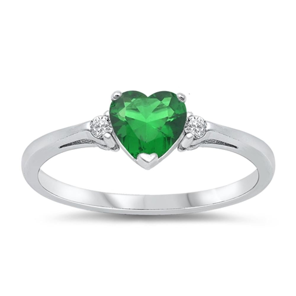 Halo Heart Ring (Colour: Green, Metal: Silver)
