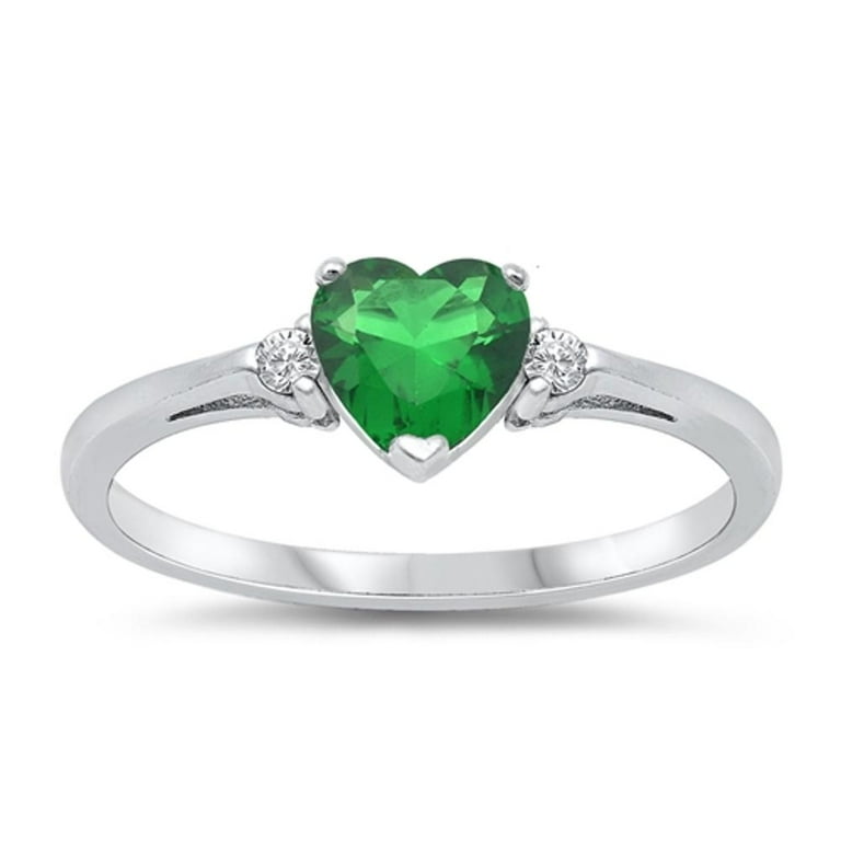 CHOOSE YOUR COLOR Sterling Silver Simulated Emerald Heart Ring