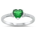 thumbnail image 1 of CHOOSE YOUR COLOR Sterling Silver Simulated Emerald Heart Ring Love Ring Love Band Solid 925 Green CZ Female Size 5, 1 of 4