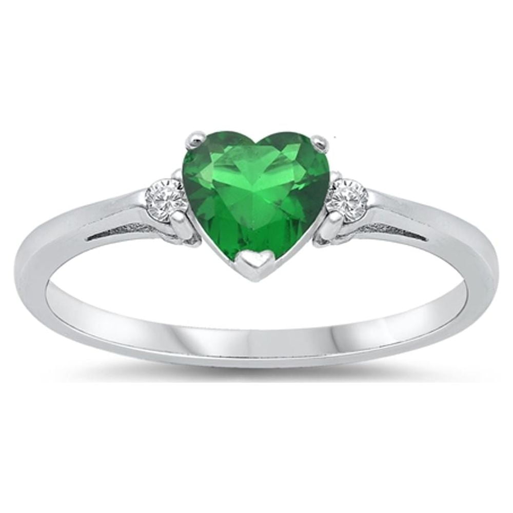 CHOOSE YOUR COLOR Sterling Silver Simulated Emerald Heart Ring Love Ring Love Band Solid 925 Green CZ Female Size 6