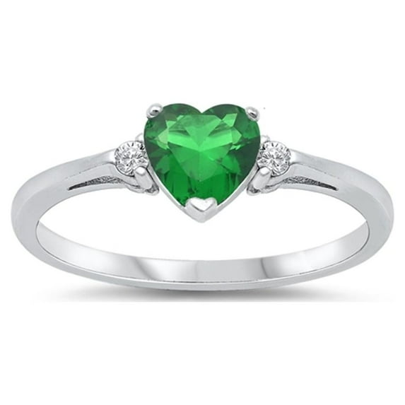 CHOOSE YOUR COLOR Sterling Silver Simulated Emerald Heart Ring Love Ring Love Band Solid 925 Green CZ Female Size 9