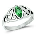thumbnail image 1 of CHOOSE YOUR COLOR Sterling Silver Simulated Emerald Ring Irish Celtic Knot Design Band 925 Green CZ Female Size 6, 1 of 4