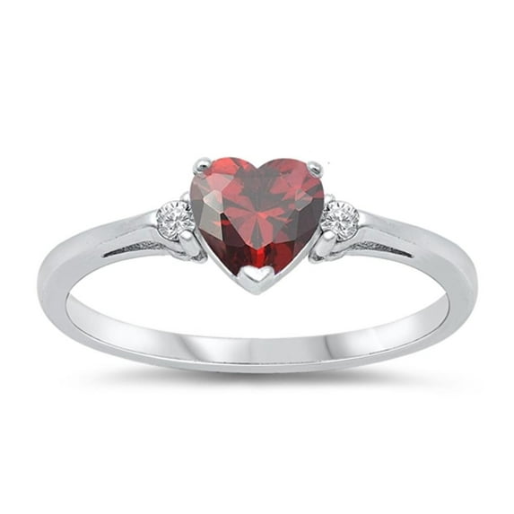 CHOOSE YOUR COLOR Sterling Silver Simulated Garnet Heart Ring Love Band Solid 925 Red CZ Female Size 7