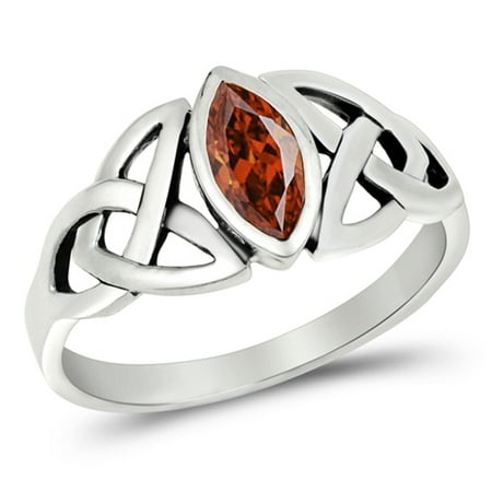 CHOOSE YOUR COLOR Sterling Silver Simulated Garnet Ring Irish Celtic Knot Design Band 925 Red CZ Female Size 10