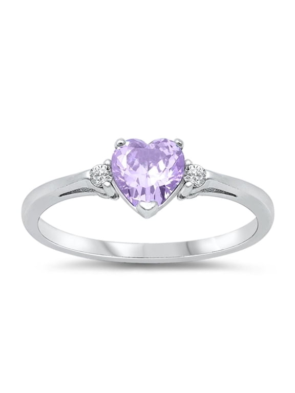 CHOOSE YOUR COLOR Sterling Silver Simulated Lavender Heart Ring Love Band Solid 925 Purple CZ Female Size 5