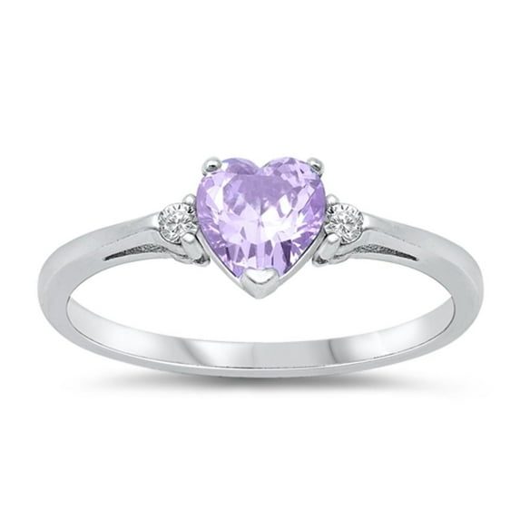 CHOOSE YOUR COLOR Sterling Silver Simulated Lavender Heart Ring Love Band Solid 925 Purple CZ Female Size 7
