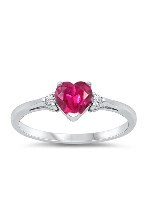 CHOOSE YOUR COLOR Sterling Silver Simulated Ruby Heart Ring Love Rhodium Finish Band Solid 925 Red CZ Female Size 5