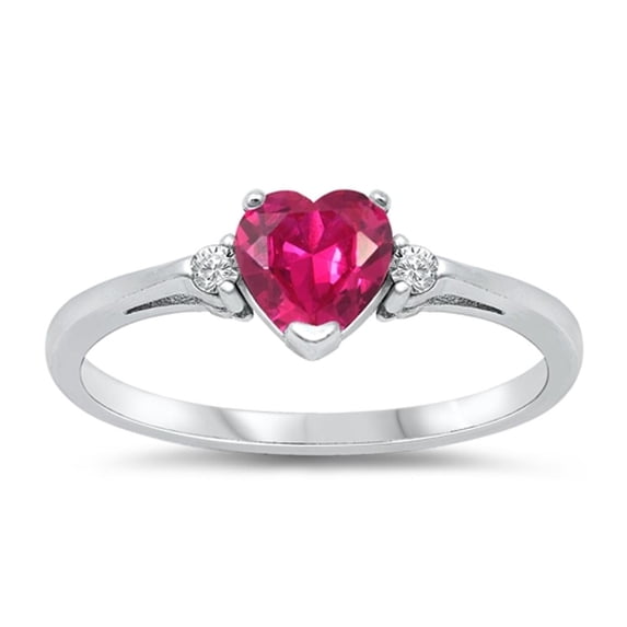 CHOOSE YOUR COLOR Sterling Silver Simulated Ruby Heart Ring Love Rhodium Finish Band Solid 925 Red CZ Female Size 8