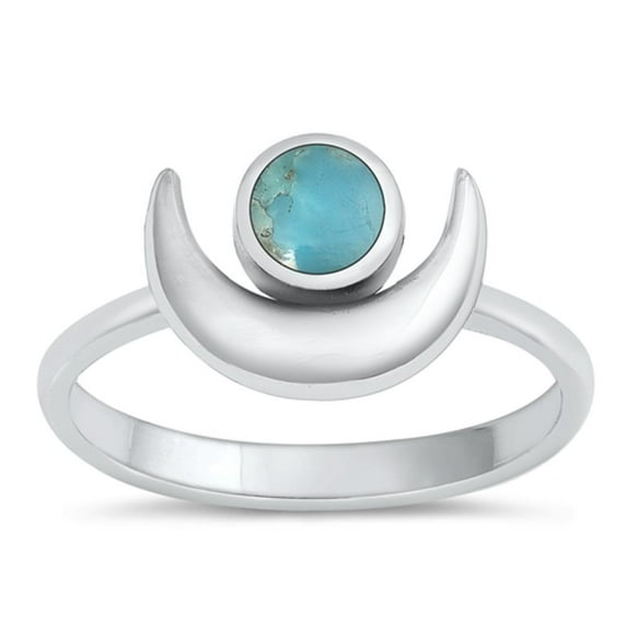 CHOOSE YOUR COLOR Sterling Silver Simulated Turquoise Moon Ring .925 Band Blue CZ Female Size 10