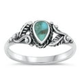 thumbnail image 1 of CHOOSE YOUR COLOR Sterling Silver Simulated Turquoise Ring .925 Boho Leaf Band Blue CZ Female Size 9, 1 of 4