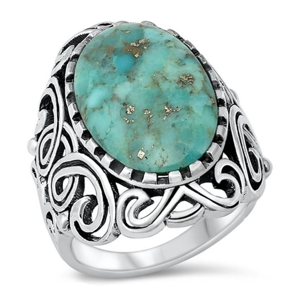 CHOOSE YOUR COLOR Sterling Silver Simulated Turquoise Ring 925 Celtic Cocktail Band Blue CZ Female Size 8