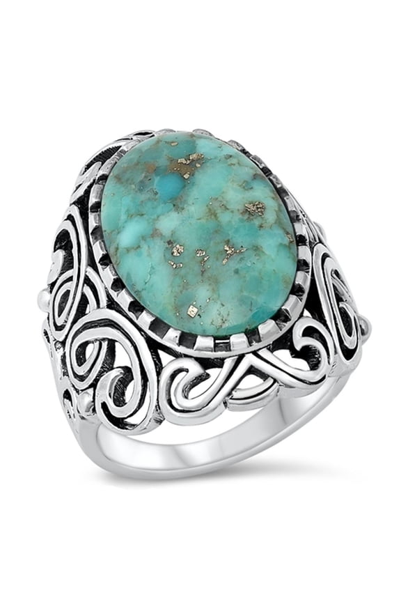 CHOOSE YOUR COLOR Sterling Silver Simulated Turquoise Ring 925 Celtic Cocktail Band Blue CZ Female Size 9