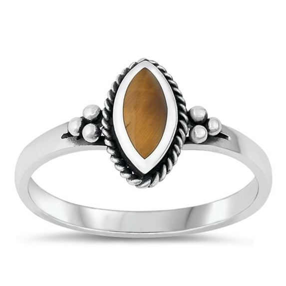 CHOOSE YOUR COLOR Sterling Silver Tiger Eye Bali Marquise Ring .925 Band Jewelry Female Male Size 8