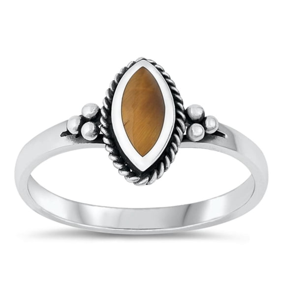 CHOOSE YOUR COLOR Sterling Silver Tiger Eye Bali Marquise Ring .925 Band Jewelry Female Male Size 9