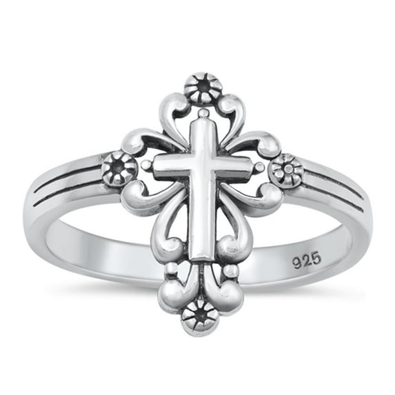 CHOOSE YOUR COLOR Sterling Silver Vintage Cross Ring Christian Religious 925 Jewelry Female Size 11