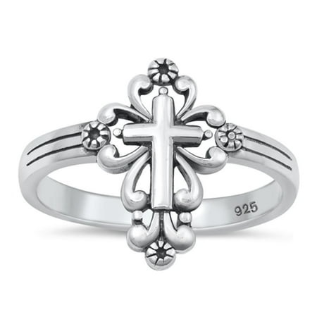 CHOOSE YOUR COLOR Sterling Silver Vintage Cross Ring Christian Religious 925 Jewelry Female Size 12 price history and forecast - Sac Silver