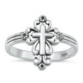 thumbnail image 1 of CHOOSE YOUR COLOR Sterling Silver Vintage Cross Ring Christian Religious 925 Jewelry Female Size 6, 1 of 4