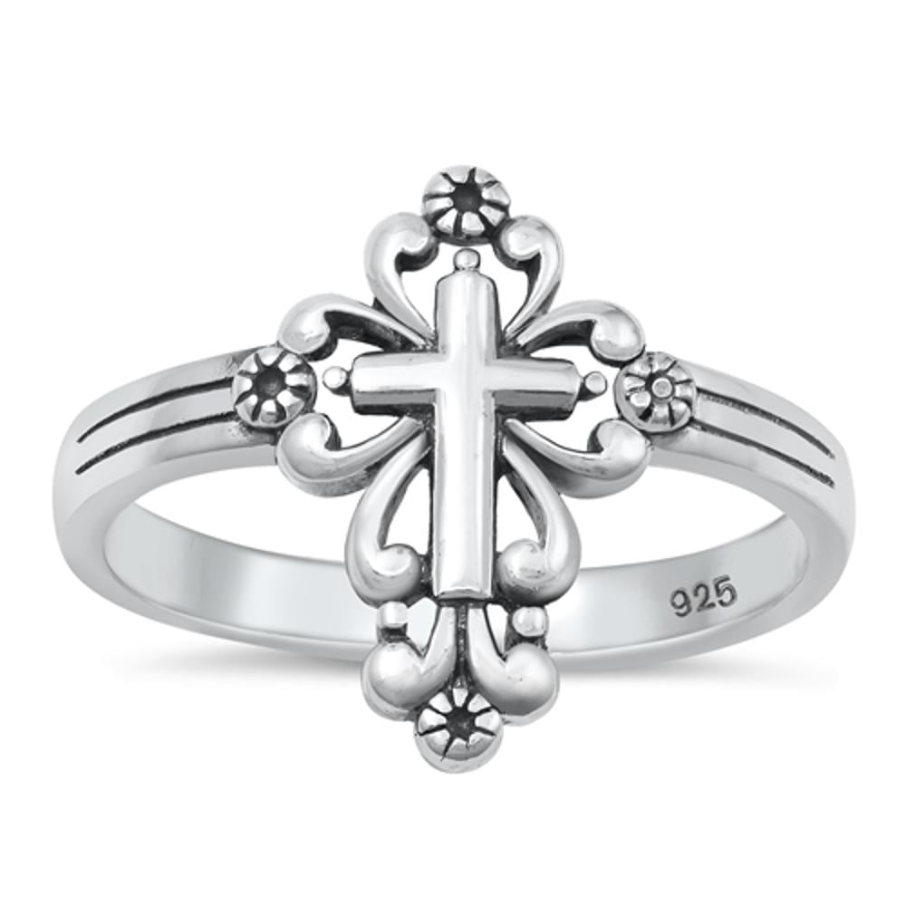 CHOOSE YOUR COLOR Sterling Silver Vintage Cross Ring Christian Religious 925 Jewelry Female Size 9