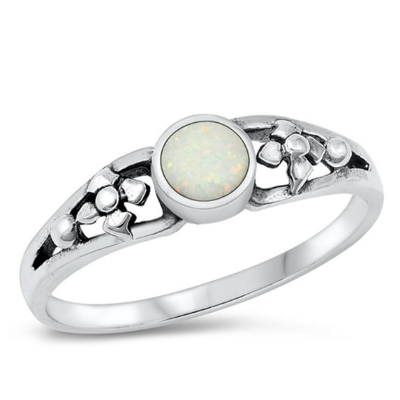 CHOOSE YOUR COLOR Sterling Silver White Simulated Opal Flower Ring Band 925 CZ Female Size 7