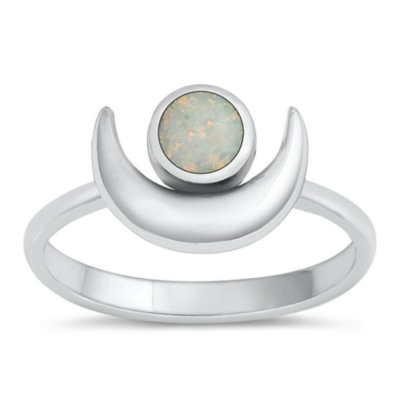 CHOOSE YOUR COLOR Sterling Silver White Simulated Opal Moon Promise Ring Band 925 CZ Female Size 10